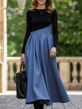 Contrast color V-neck long-sleeved dress